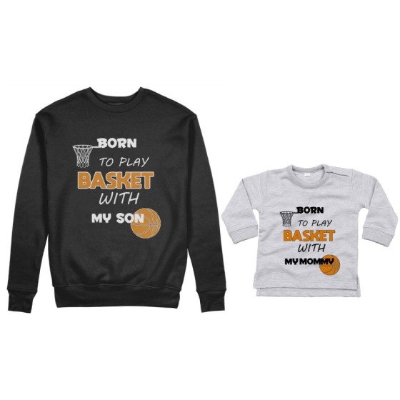 Coordinato felpe o body lupetto neonato madre figlio born to play basket with my son my daughter Per la mamma 2