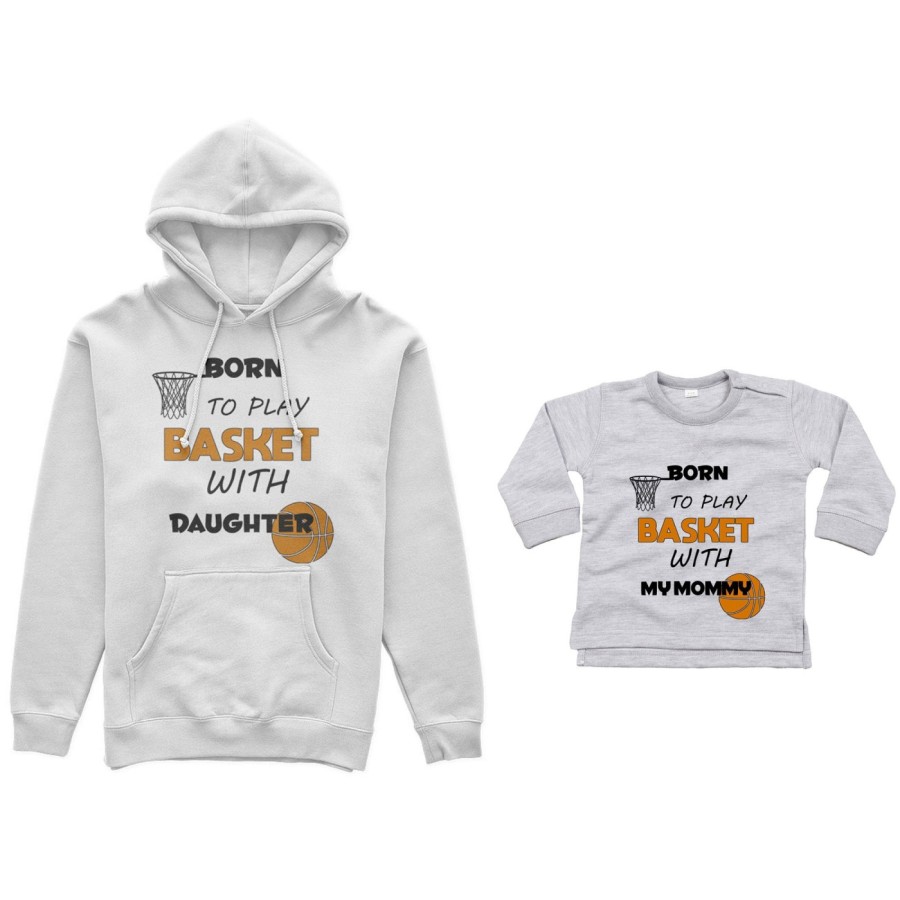 Coordinato felpe o body lupetto neonato madre figlio born to play basket with my son my daughter Per la mamma