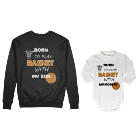 Coordinato felpe o body lupetto neonato madre figlio born to play basket with my son my daughter Per la mamma