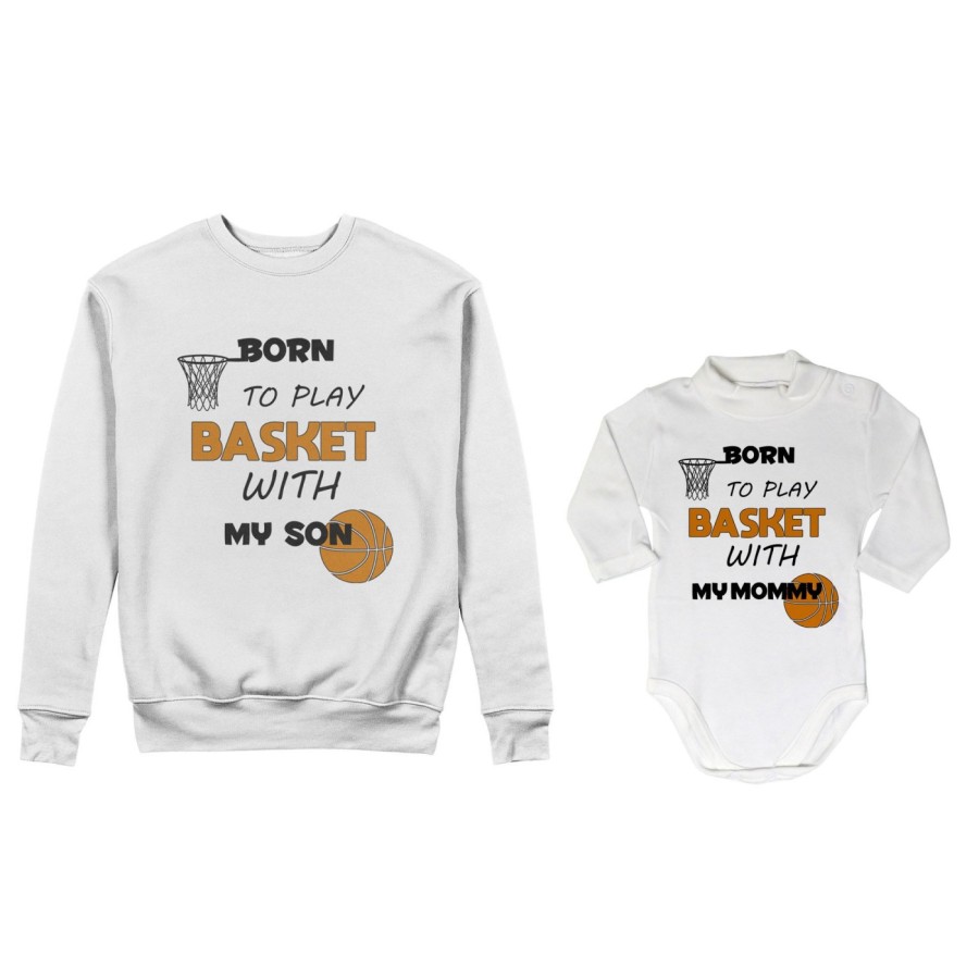 Coordinato felpe o body lupetto neonato madre figlio born to play basket with my son my daughter Per la mamma