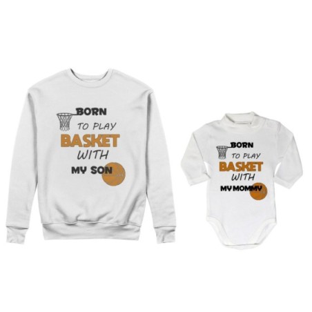 Coordinato felpe o body lupetto neonato madre figlio born to play basket with my son my daughter Per la mamma