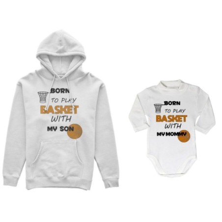 Coordinato felpe o body lupetto neonato madre figlio born to play basket with my son my daughter Per la mamma