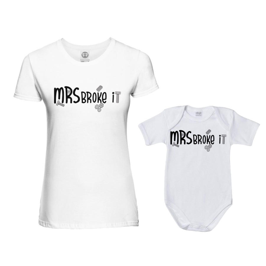 Coordinato t-shirt e body neonato madre figlio mrs broke it mr broke it mrs broke it Per la mamma