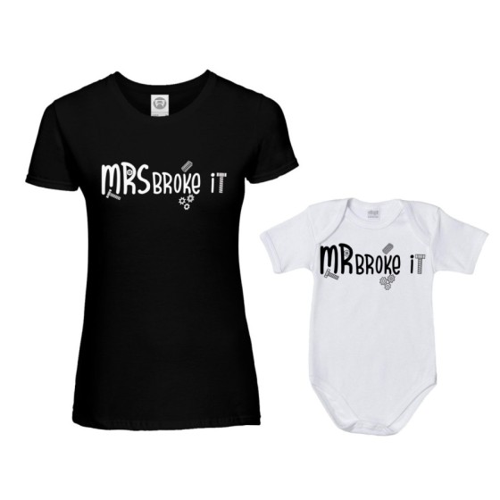 Coordinato t-shirt e body neonato madre figlio mrs broke it mr broke it mrs broke it Per la mamma 2