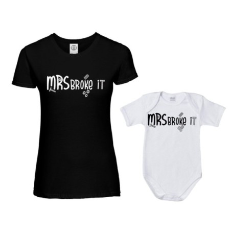 Coordinato t-shirt e body neonato madre figlio mrs broke it mr broke it mrs broke it Per la mamma