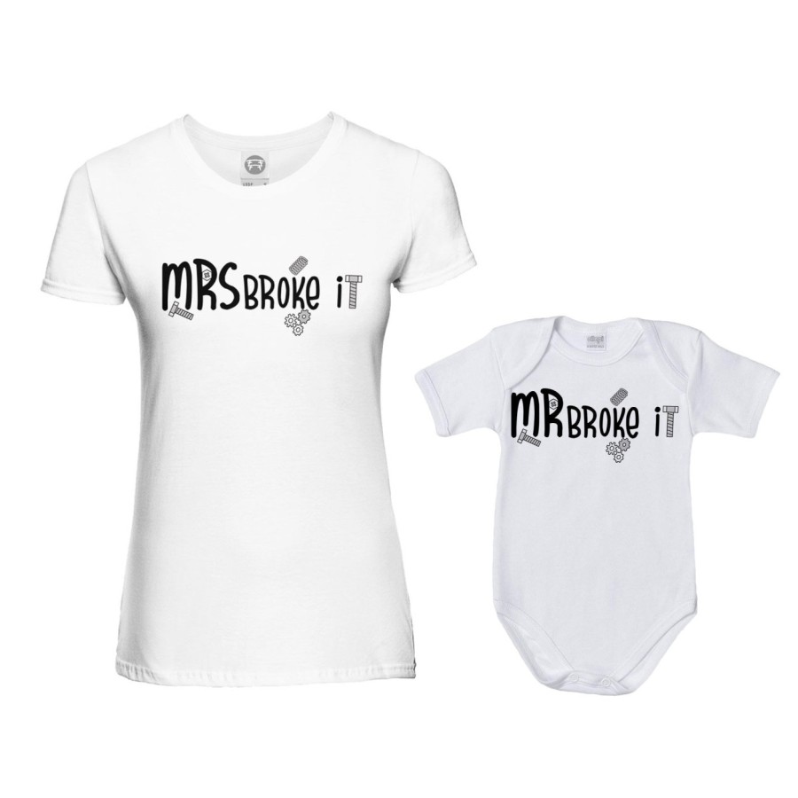 Coordinato t-shirt e body neonato madre figlio mrs broke it mr broke it mrs broke it Per la mamma