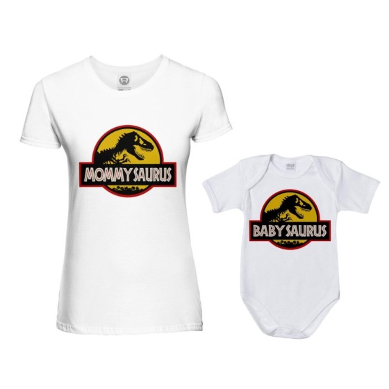 Coordinato t-shirt e body neonato madre figlio mommy saurus baby saurus jurassic Per la mamma