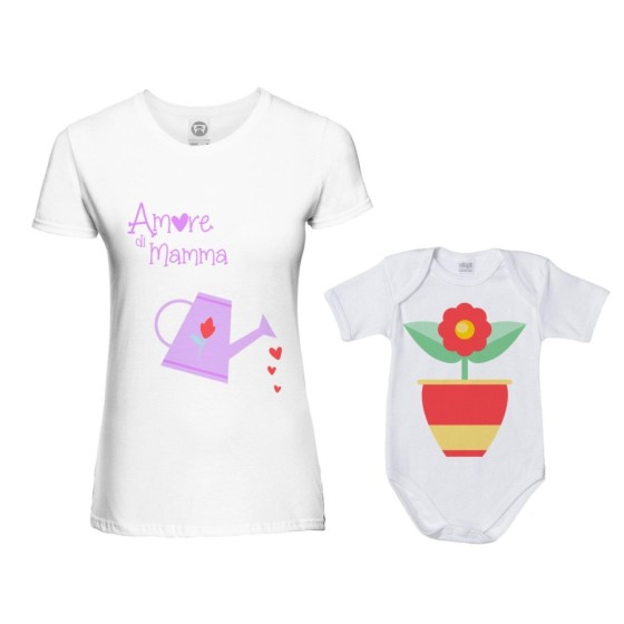 Coordinato t-shirt e body neonato madre figlio amore di mamma annaffiatoio e fiorellino Per la mamma 2