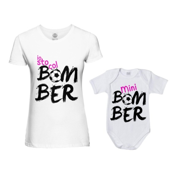 Coordinato t-shirt e body neonato madre figlio io sto col bomber mini bomber Per la mamma 2