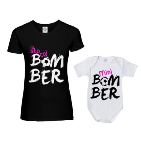 Coordinato t-shirt e body neonato madre figlio io sto col bomber mini bomber Per la mamma
