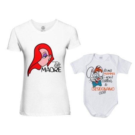 Coordinato t-shirt body madre figlio jessica rabbit la...