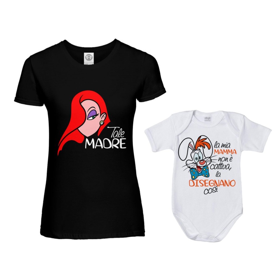 Coordinato t-shirt body madre figlio jessica rabbit la mia mamma non è cattiva la disegnano così Per la mamma