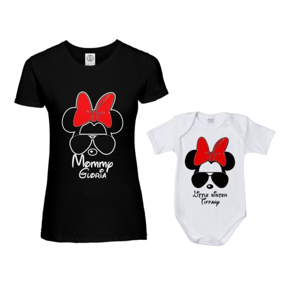 Coordinato t-shirt body neonata madre figlia personalizzato con nome mommy minnie baby sister minnie Per la mamma