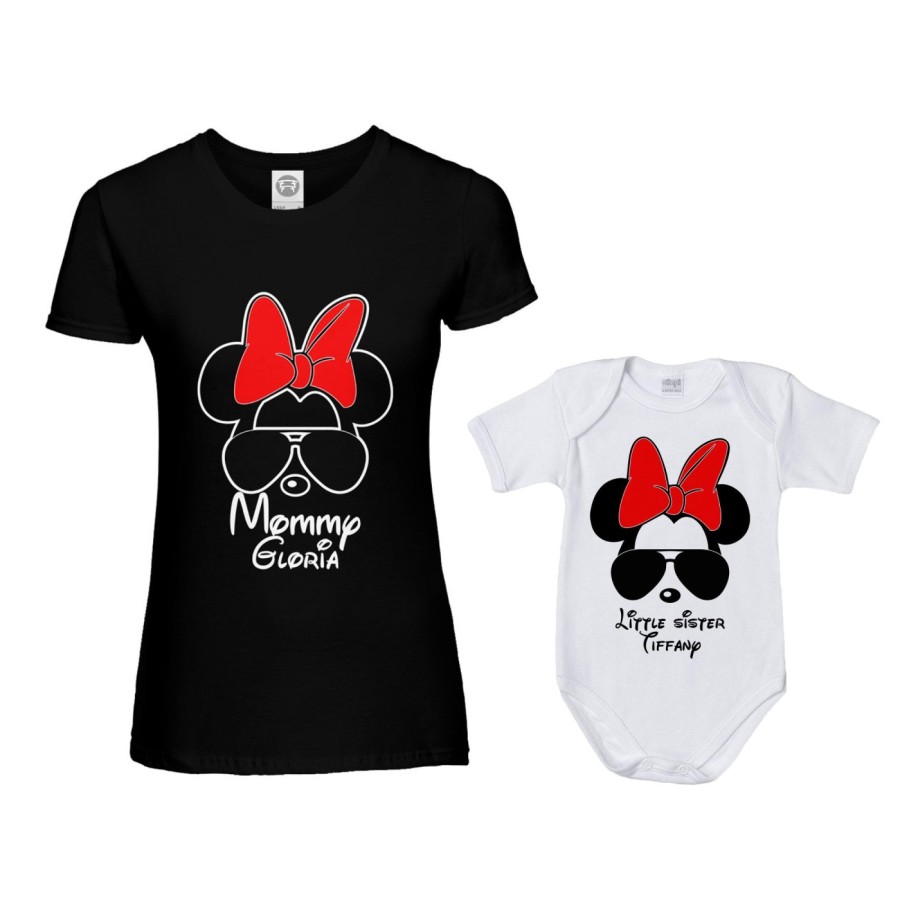 Coordinato t-shirt body neonata madre figlia personalizzato con nome mommy minnie baby sister minnie Per la mamma