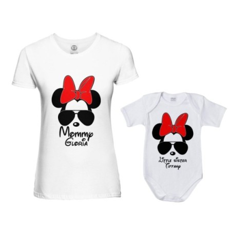 Coordinato t-shirt body neonata madre figlia personalizzato con nome mommy minnie baby sister minnie Per la mamma