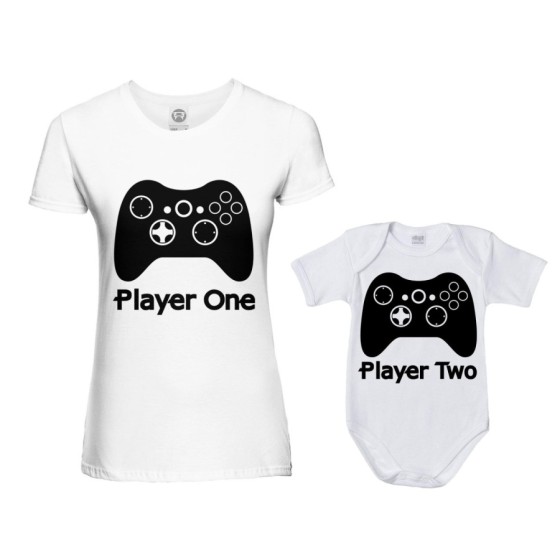 Coordinato t-shirt e body neonato madre figlio player one player two xbox Per la mamma