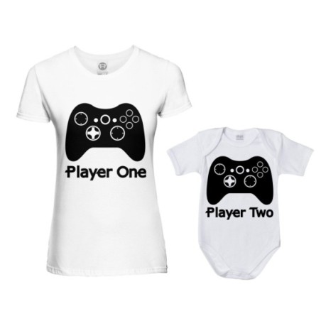 Coordinato t-shirt e body neonato madre figlio player one...