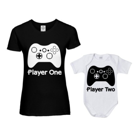 Coordinato t-shirt e body neonato madre figlio player one player two xbox Per la mamma