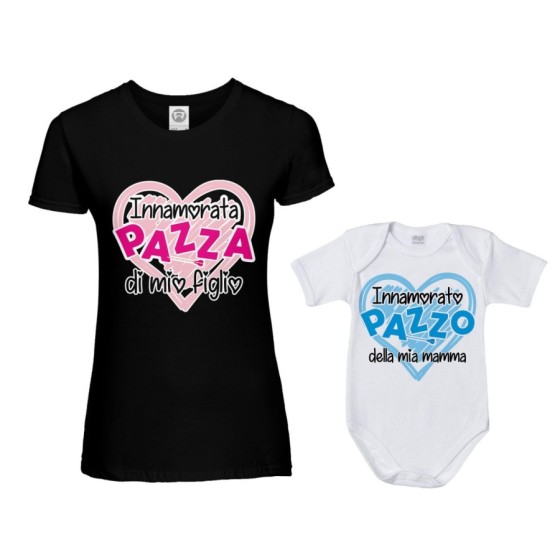 Coordinato t-shirt e body neonato madre figlio innamorata pazza di mio figlio mia figlia Per la mamma 2