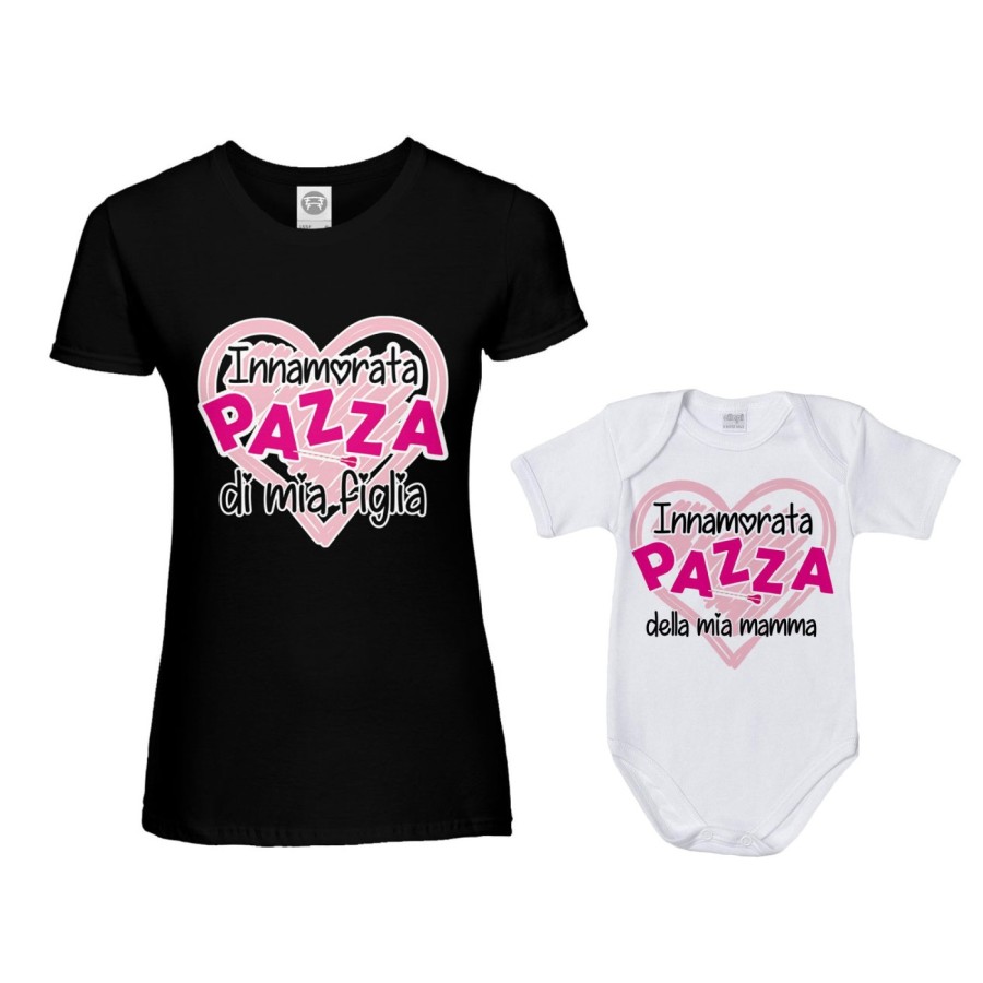 Coordinato t-shirt e body neonato madre figlio innamorata pazza di mio figlio mia figlia Per la mamma