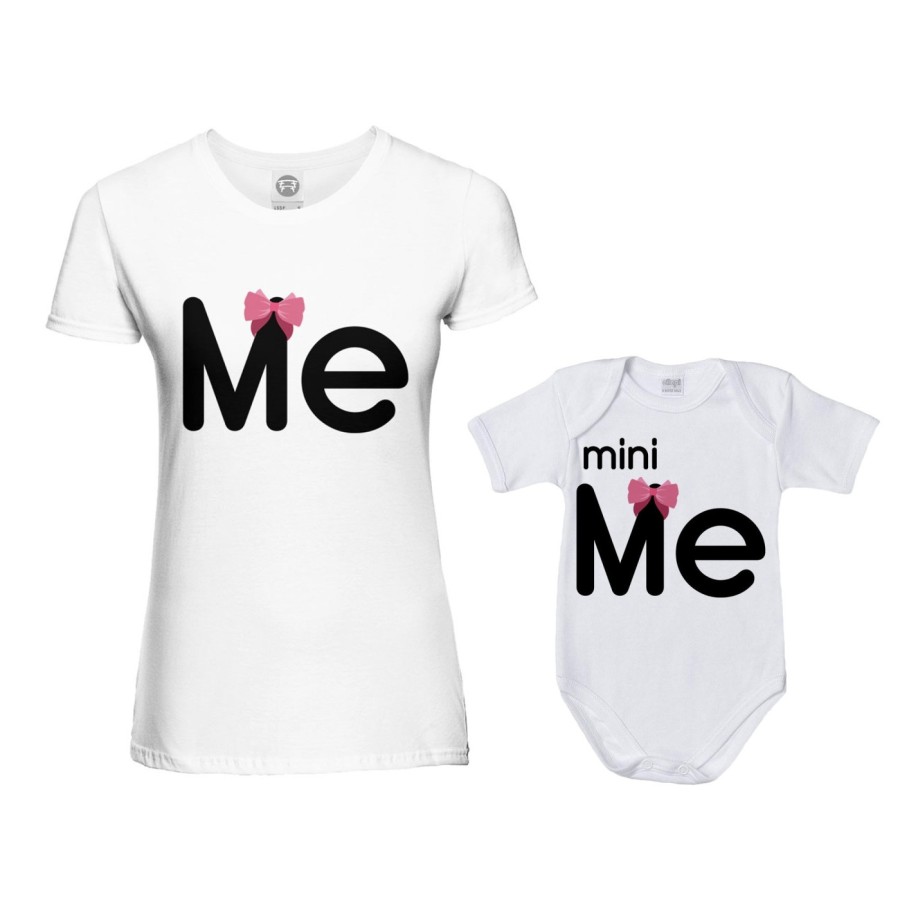 Coordinato t-shirt e body neonato madre figlio me mini me con fiocco Per la mamma