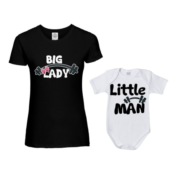 Coordinato t-shirt e body neonato madre figlio big lady little lady little man fitness Per la mamma