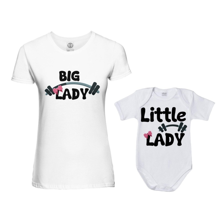 Coordinato t-shirt e body neonato madre figlio big lady little lady little man fitness Per la mamma