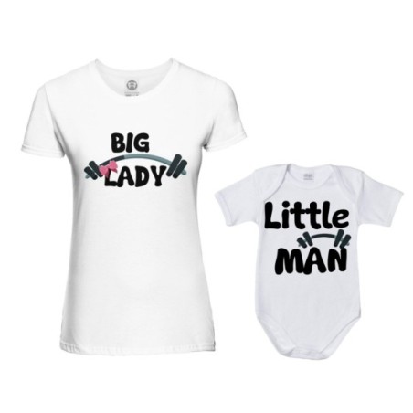 Coordinato t-shirt e body neonato madre figlio big lady little lady little man fitness Per la mamma