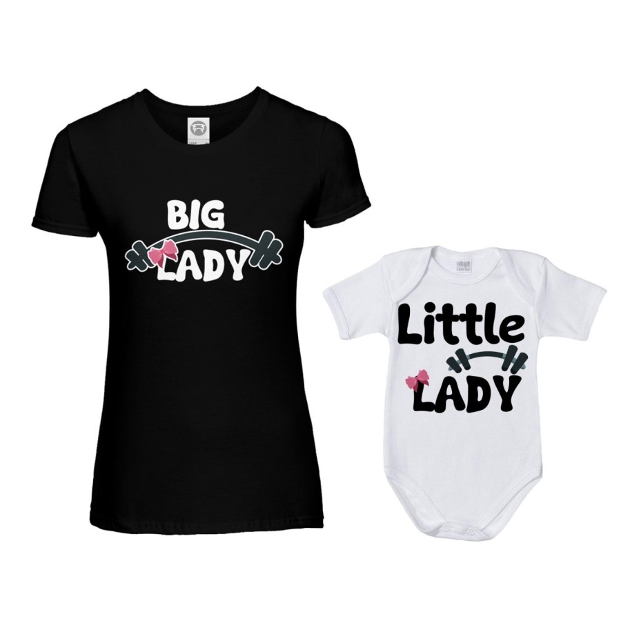 Coordinato t-shirt e body neonato madre figlio big lady little lady little man fitness Per la mamma