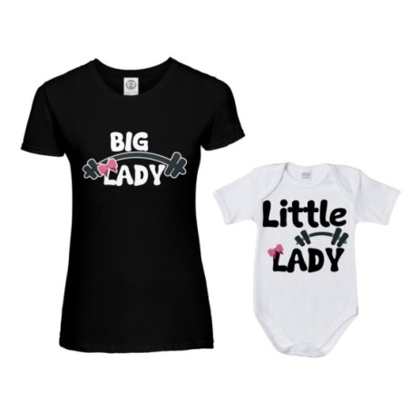 Coordinato t-shirt e body neonato madre figlio big lady little lady little man fitness Per la mamma