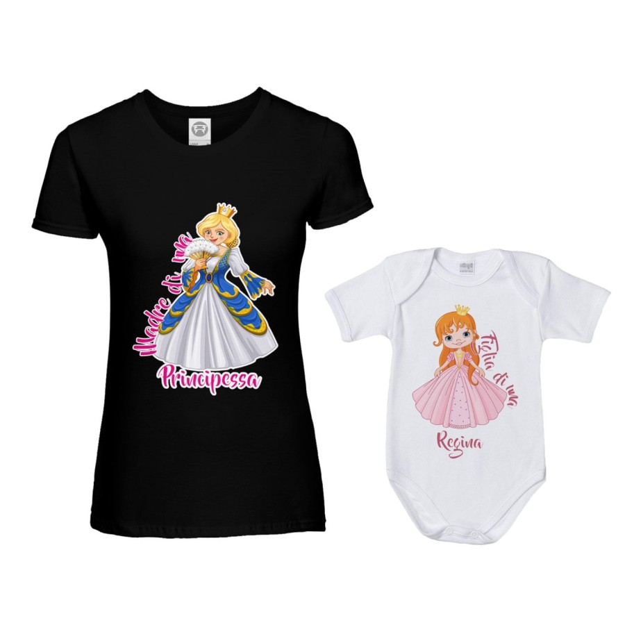 Coordinato t-shirt e body neonata madre figlia madre di una principessa figlia di una regina Per la mamma