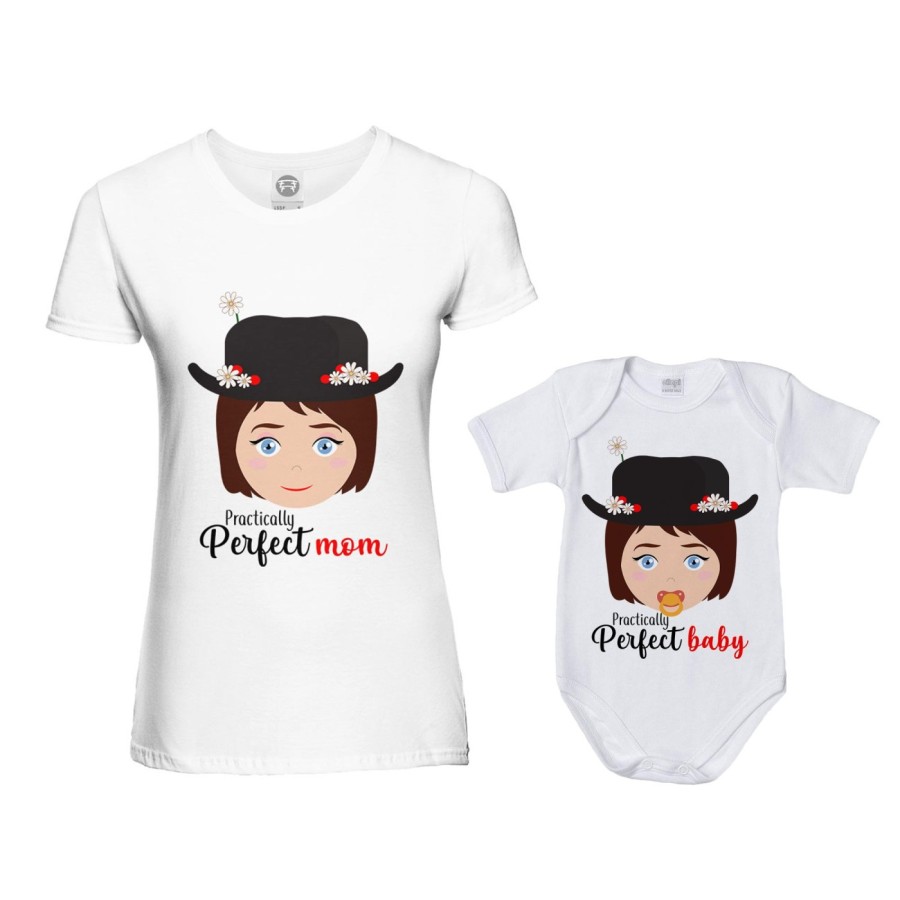 Coordinato t-shirt e body neonata madre figlia practically perfect mom perfect baby Per la mamma