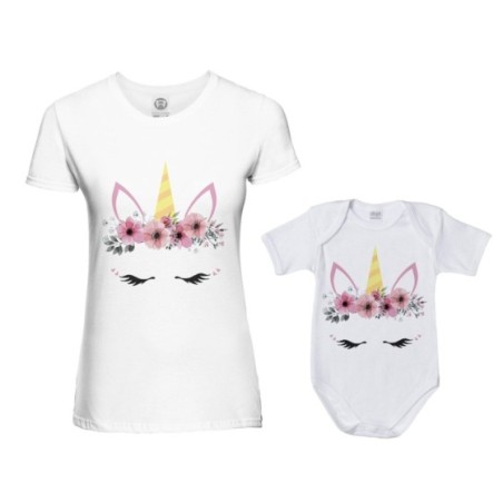 Coordinato t-shirt e body neonata madre figlia colorful...