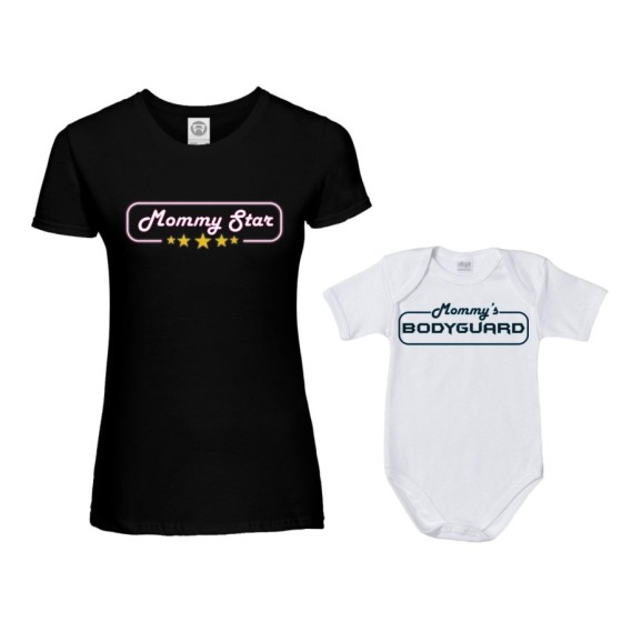 Coordinato t-shirt e body neonato madre figlio mommy star mommy's bodyguard baby star Per la mamma