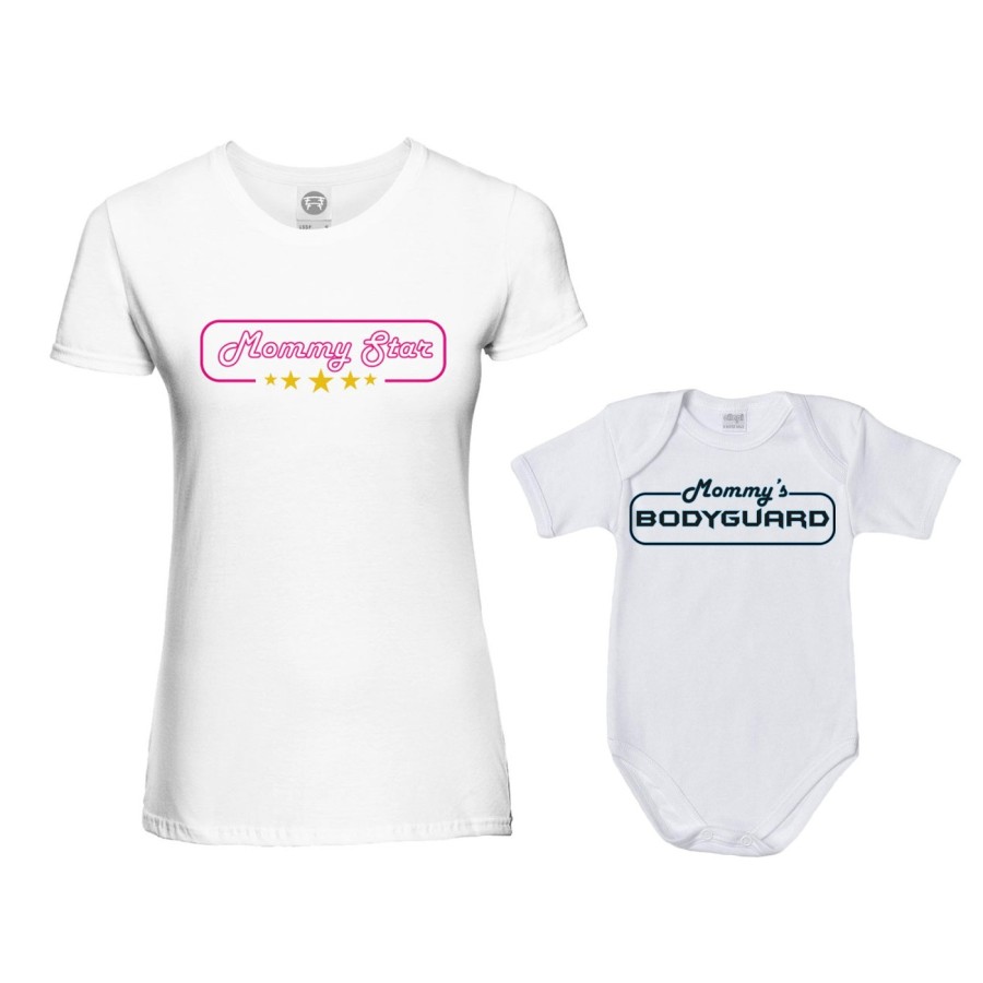 Coordinato t-shirt e body neonato madre figlio mommy star mommy's bodyguard baby star Per la mamma