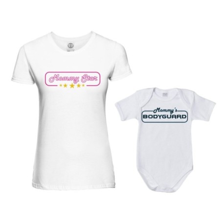 Coordinato t-shirt e body neonato madre figlio mommy star mommy's bodyguard baby star Per la mamma