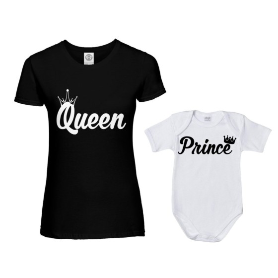 Coordinato t-shirt body madre figlio personalizzabile con nomi queen con corona prince princess con corona Per la mamma
