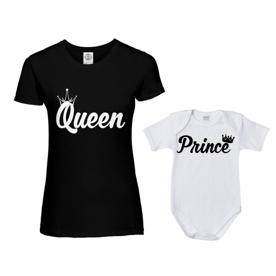 Coordinato t-shirt body madre figlio personalizzabile con nomi queen con corona prince princess con corona Per la mamma