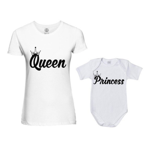 Coordinato t-shirt body madre figlio personalizzabile con nomi queen con corona prince princess con corona Per la mamma 2