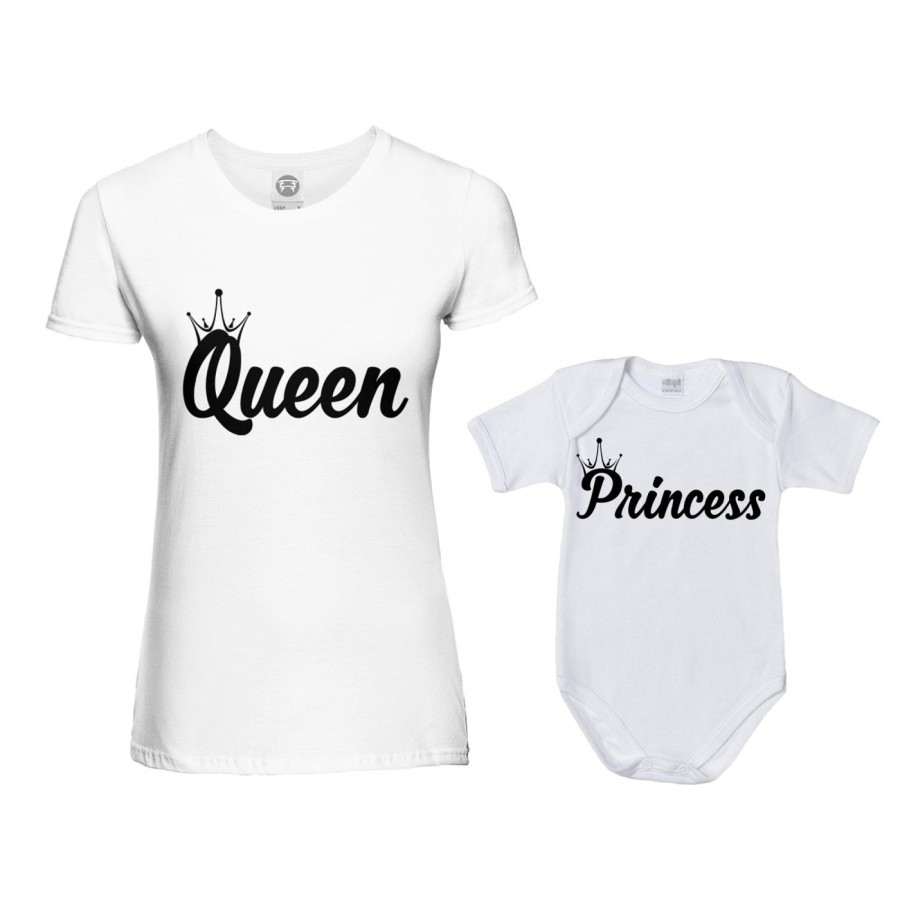 Coordinato t-shirt body madre figlio personalizzabile con nomi queen con corona prince princess con corona Per la mamma