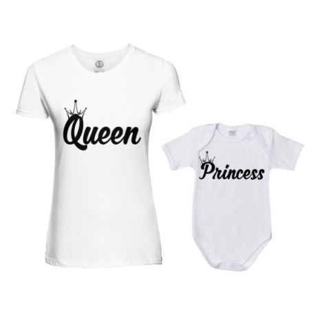 Coordinato t-shirt body madre figlio personalizzabile con nomi queen con corona prince princess con corona Per la mamma
