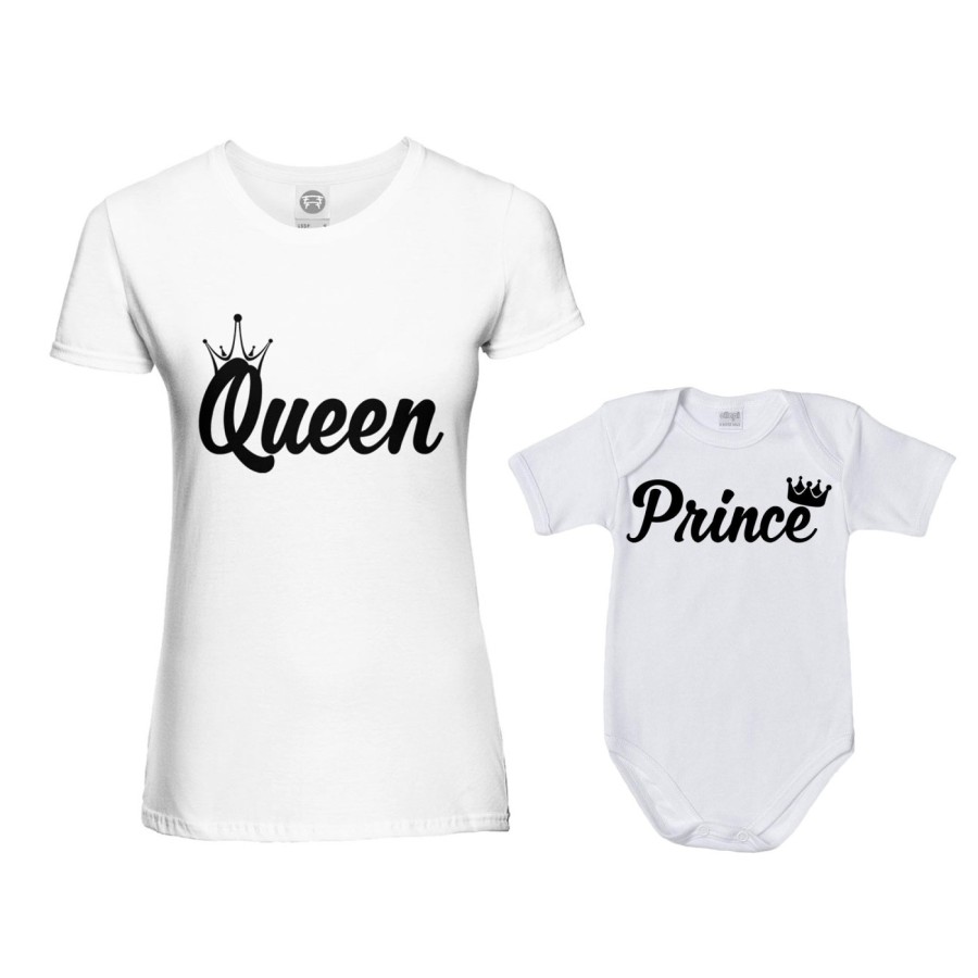 Coordinato t-shirt body madre figlio personalizzabile con nomi queen con corona prince princess con corona Per la mamma