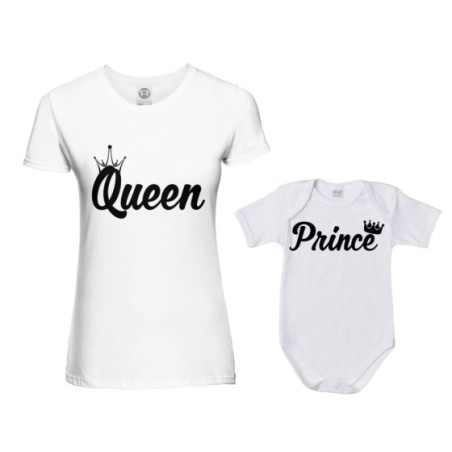 Coordinato t-shirt body madre figlio personalizzabile con nomi queen con corona prince princess con corona Per la mamma