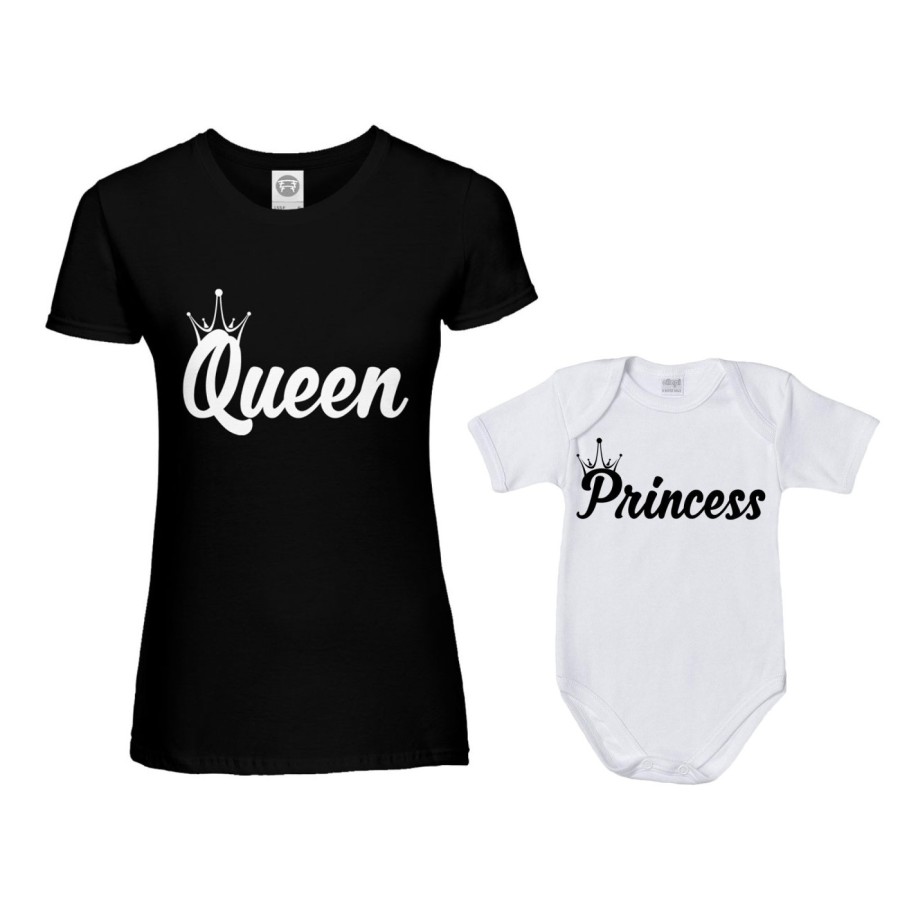 Coordinato t-shirt body madre figlio personalizzabile con nomi queen con corona prince princess con corona Per la mamma
