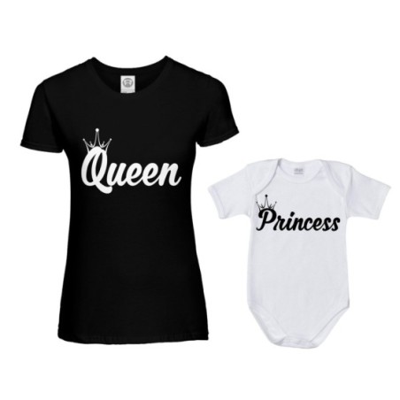 Coordinato t-shirt body madre figlio personalizzabile con nomi queen con corona prince princess con corona Per la mamma