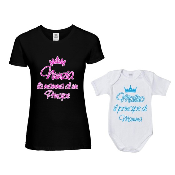Coordinato t-shirt body madre figlio personalizzato con nome mamma di un principe di una principessa Per la mamma 2