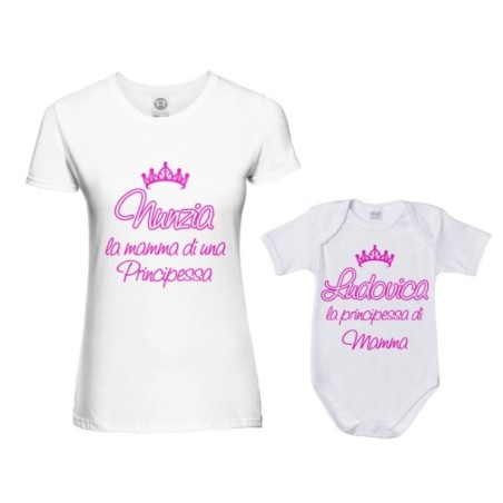 Coordinato t-shirt body madre figlio personalizzato con nome mamma di un principe di una principessa Per la mamma