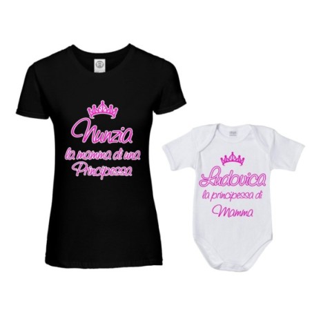 Coordinato t-shirt body madre figlio personalizzato con nome mamma di un principe di una principessa Per la mamma