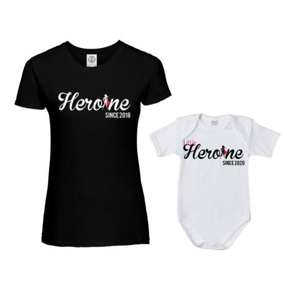 Coordinato t-shirt body neonata madre figlia personalizzato con anno heroine since little heroine since Per la mamma