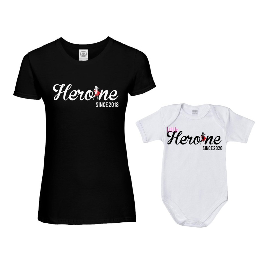 Coordinato t-shirt body neonata madre figlia personalizzato con anno heroine since little heroine since Per la mamma